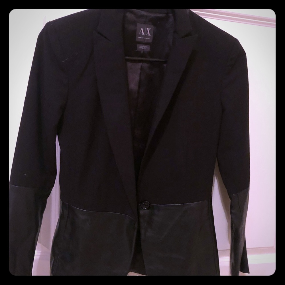 Cotton/Faux Leather peplum blazer